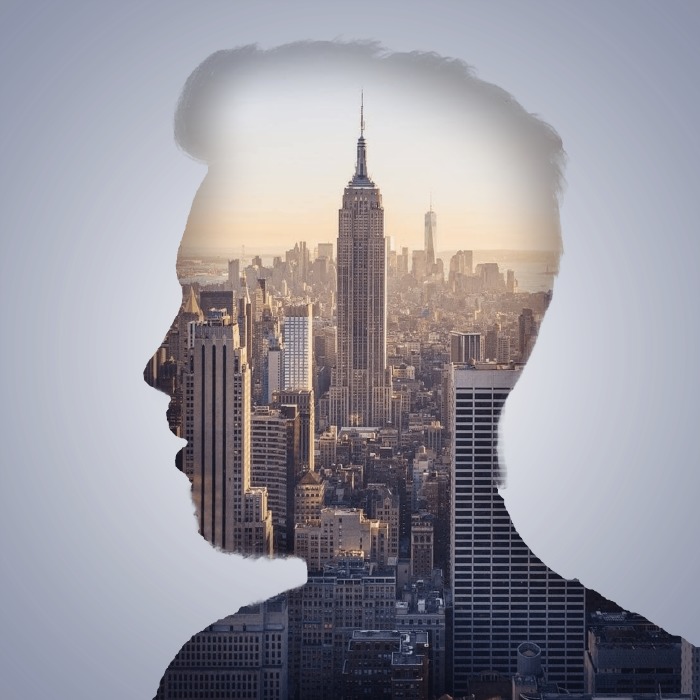 Montage Photoshop avec New-York dans la forme d'une personne de profil